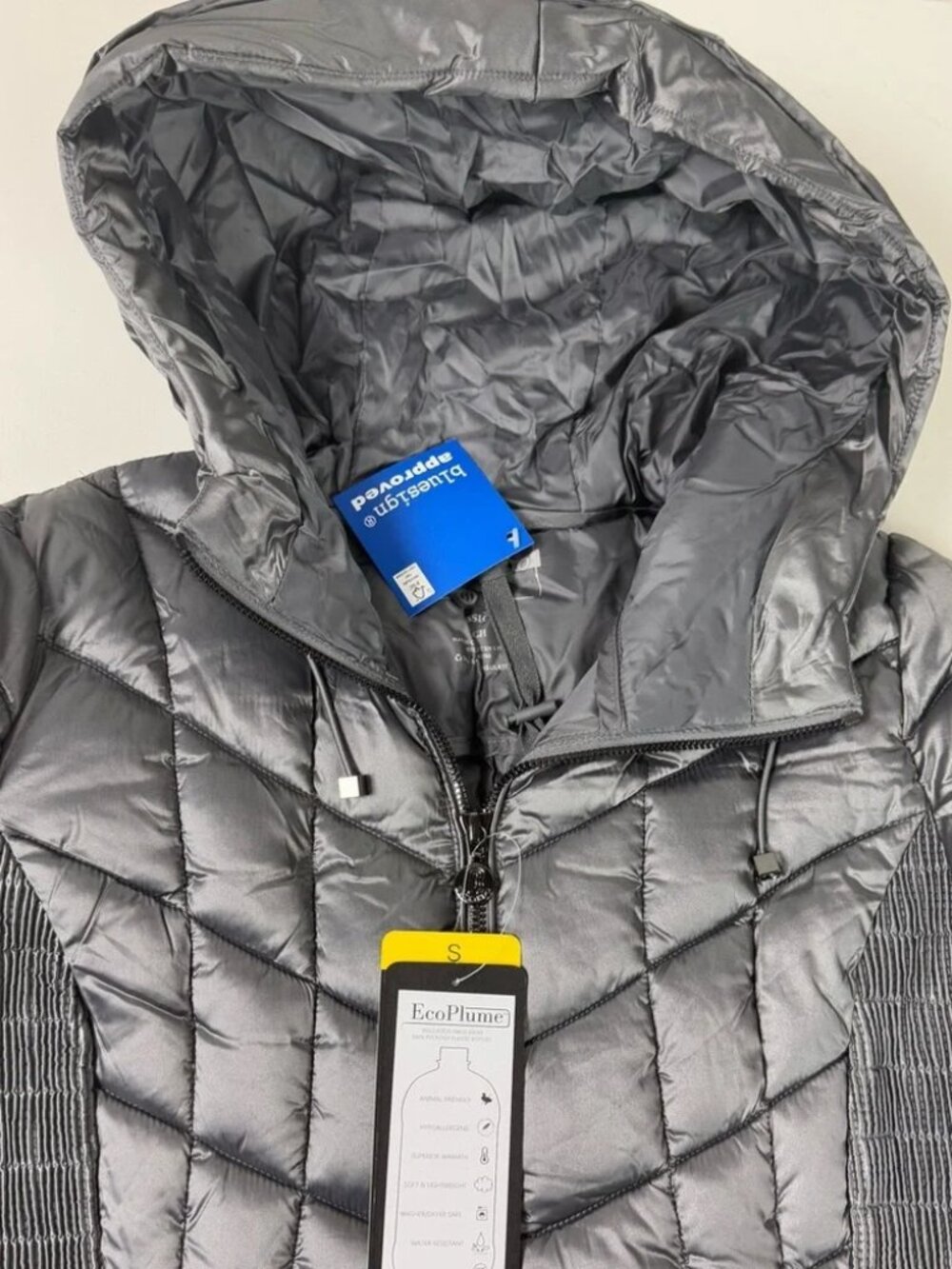 NWT!  BERNARDO Steel Gray Quilted Puffer Jacket w/Hood Sz XXL